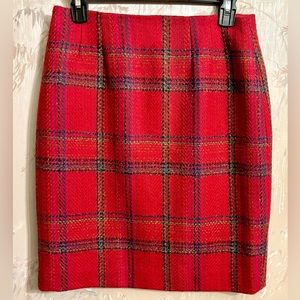 Linda Allard Ellen Tracy Red Multi Plaid Wool Blend Pencil Ski…